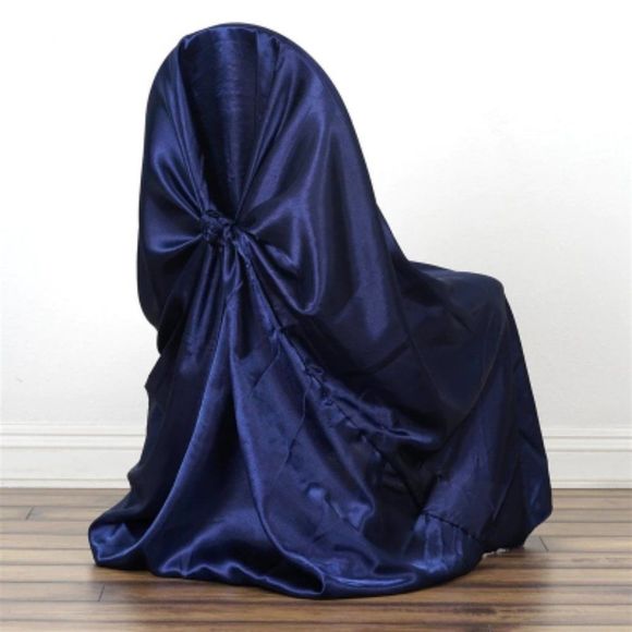 Navy Blue Universal Satin 300 Chair Cover - Picture 1 of 3